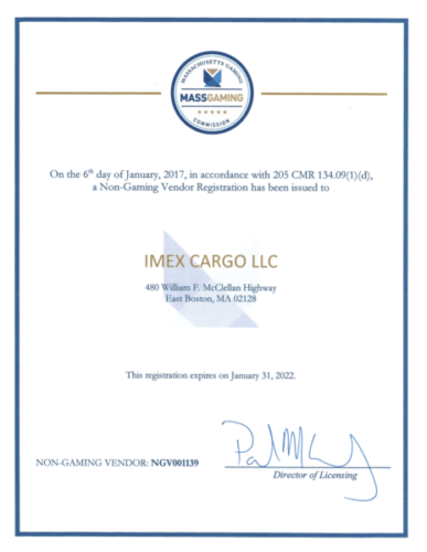 NGV1139 Imex Cargo LLC Certificate for casino